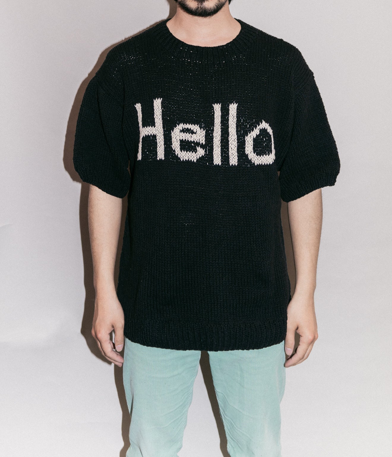 MacMahon Knitting Mills "S/S Crew Neck Knit-Hello" Black - WEAREALLANIMALS
