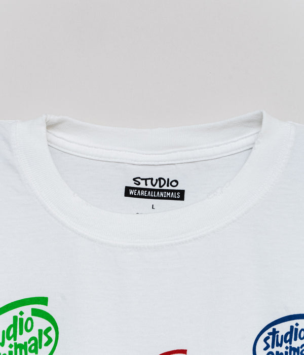 STUDIO WEAREALLANIMALS "Multiple Round Logo L/S T-SHIRT" WHITE