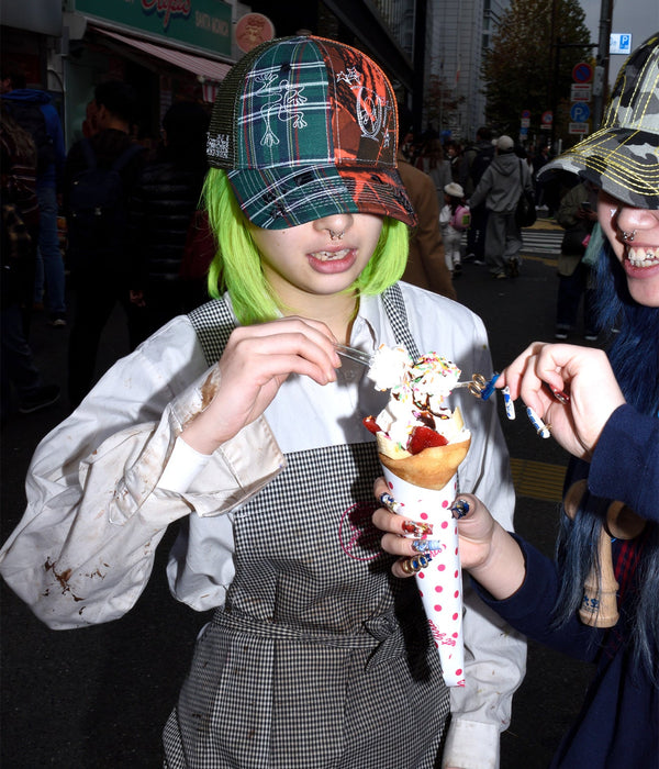 b.Eautiful "Biyu Hat" Fire Camo / Green Plaid - WEAREALLANIMALS