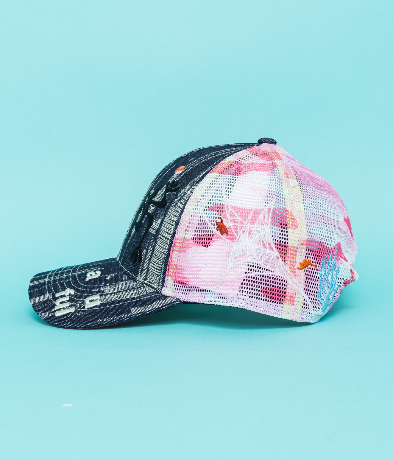 b.Eautiful "Biyu Trucker Hat" Black Denim Camo / Pink Camo - WEAREALLANIMALS