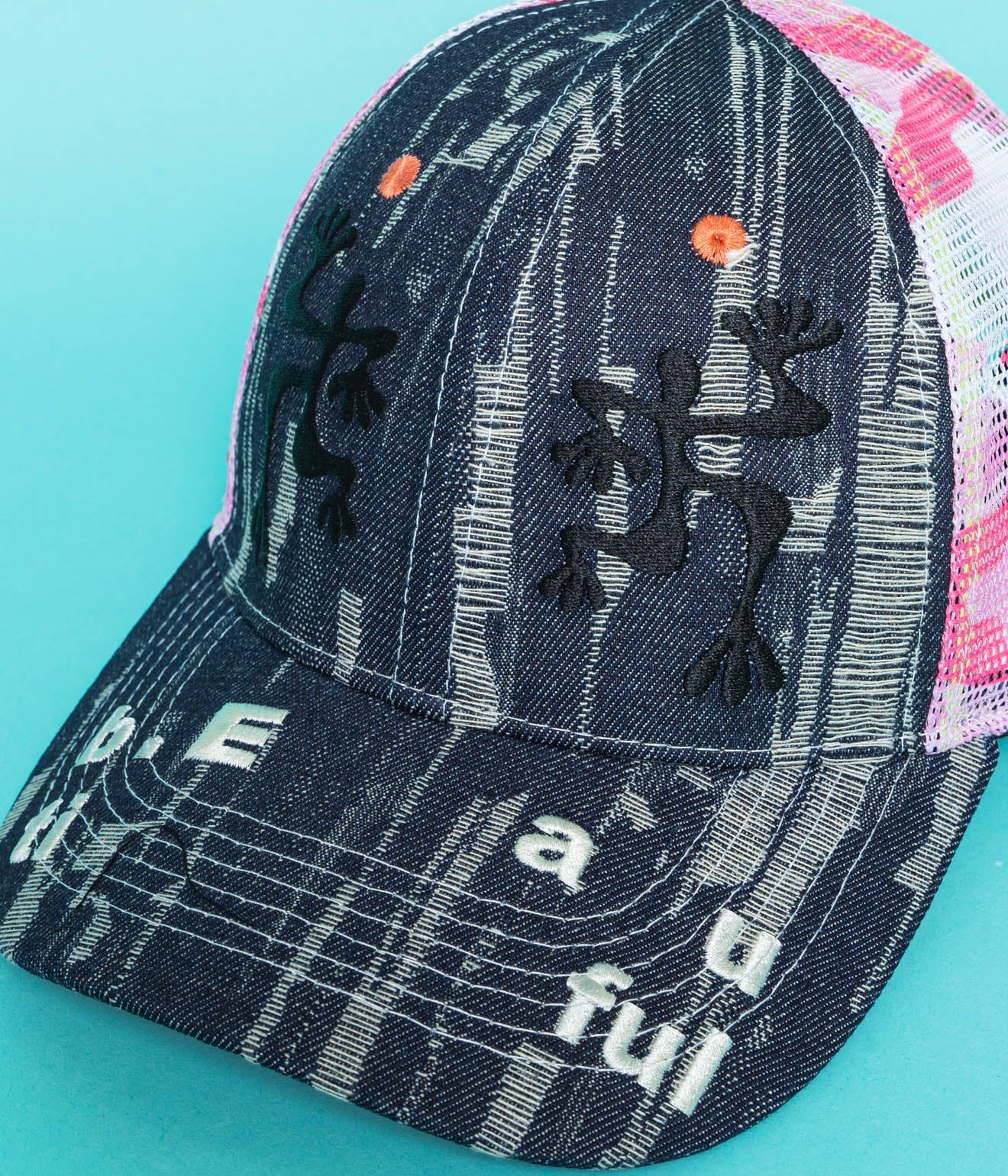 b.Eautiful "Biyu Trucker Hat" Black Denim Camo / Pink Camo - WEAREALLANIMALS