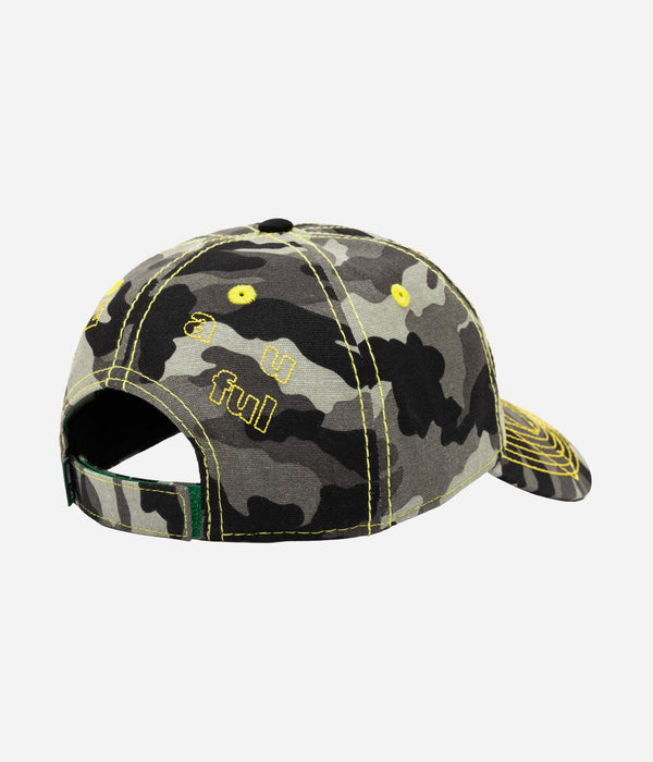 b.Eautiful "Vapor 6 Panel Hat" Dark Grey Camo / Yellow - WEAREALLANIMALS
