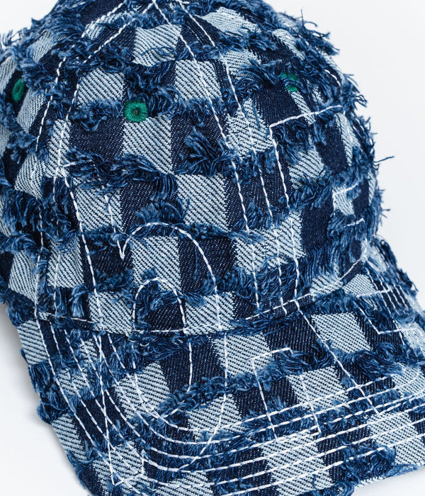 b.Eautiful "Vapor 6 Panel Hat" Navy Checker Denim - WEAREALLANIMALS