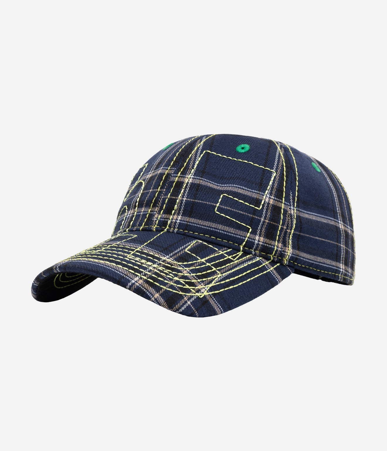 b.Eautiful "Vapor Low Profile Hat" Navy Plaid / Highlighter - WEAREALLANIMALS