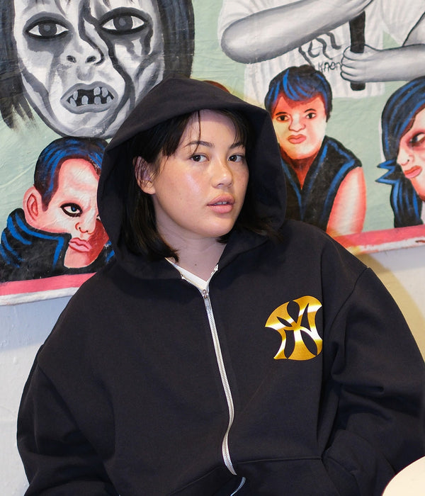 b.Eautiful x Sara Yukiko Mon "Wavy NY Zip Up Hoodie" Navy - WEAREALLANIMALS