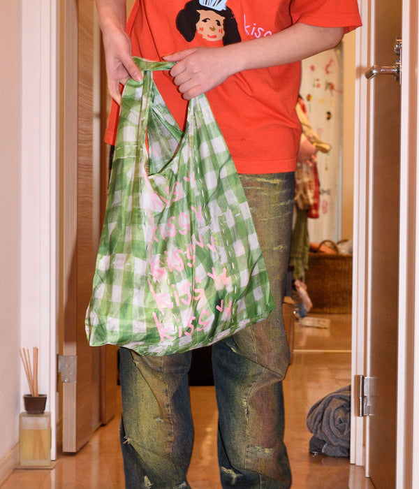 b.Eautiful x Shoma Mitani "I <3 b.E Reusable Bag" Green Checker - WEAREALLANIMALS
