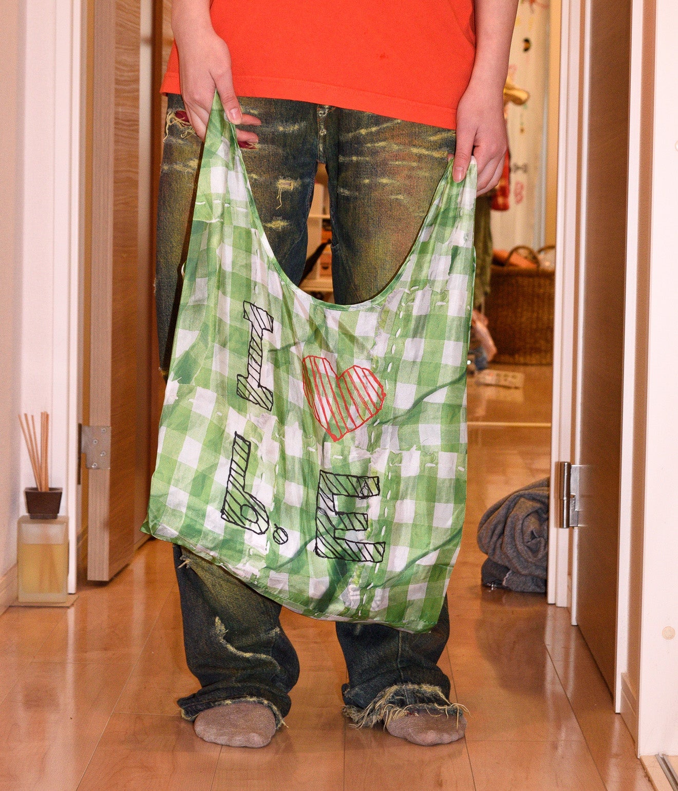 b.Eautiful x Shoma Mitani "I <3 b.E Reusable Bag" Green Checker - WEAREALLANIMALS