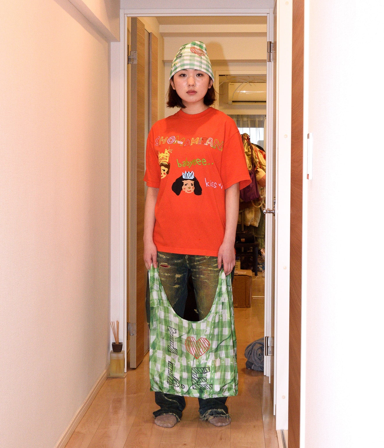 b.Eautiful x Shoma Mitani "I <3 b.E Reusable Bag" Green Checker - WEAREALLANIMALS