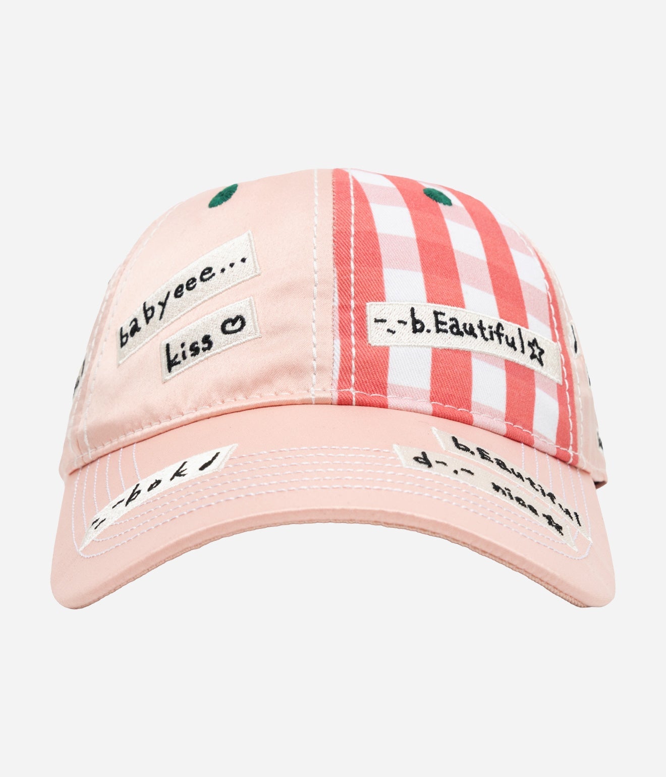 b.Eautiful x Shoma Mitani "Kiss <3 6 Panel Hat" Pink Satin / Red Checker - WEAREALLANIMALS