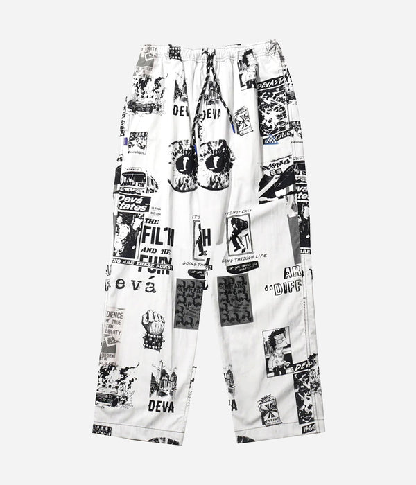 DEVÁ STATES "FILTH Printed Easy Pants" White - WEAREALLANIMALS
