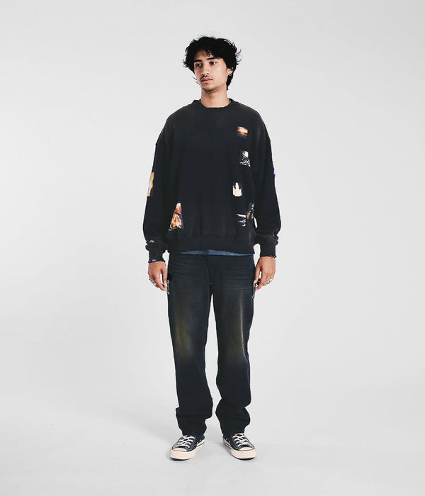 DEVÁ STATES "RECLUSE Distressed Crewneck" Black - WEAREALLANIMALS