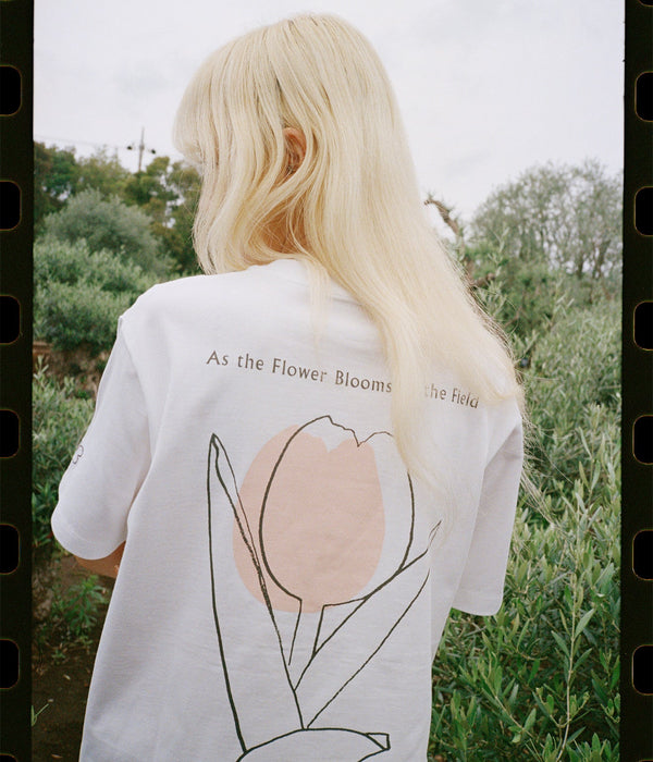 LOOSEJOINTS "NORITERU MINEZAKI - 'AS THE FLOWER BLOOM IN THE FIELD' S/S T" WHITE - WEAREALLANIMALS