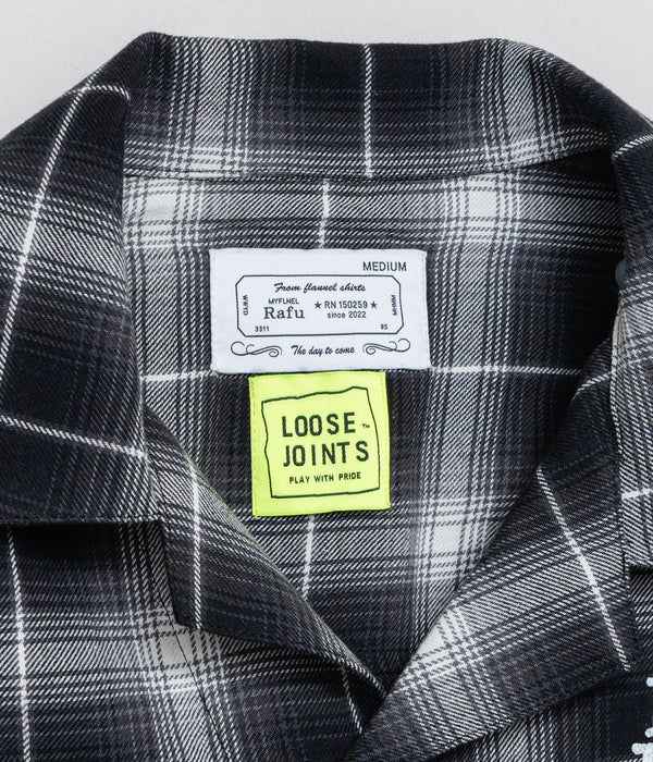 LOOSEJOINTS≒RAFU - TOMOO GOKITA - 'RIGHT NOW' FLANNEL S/S SHIRTS BLACK - WEAREALLANIMALS