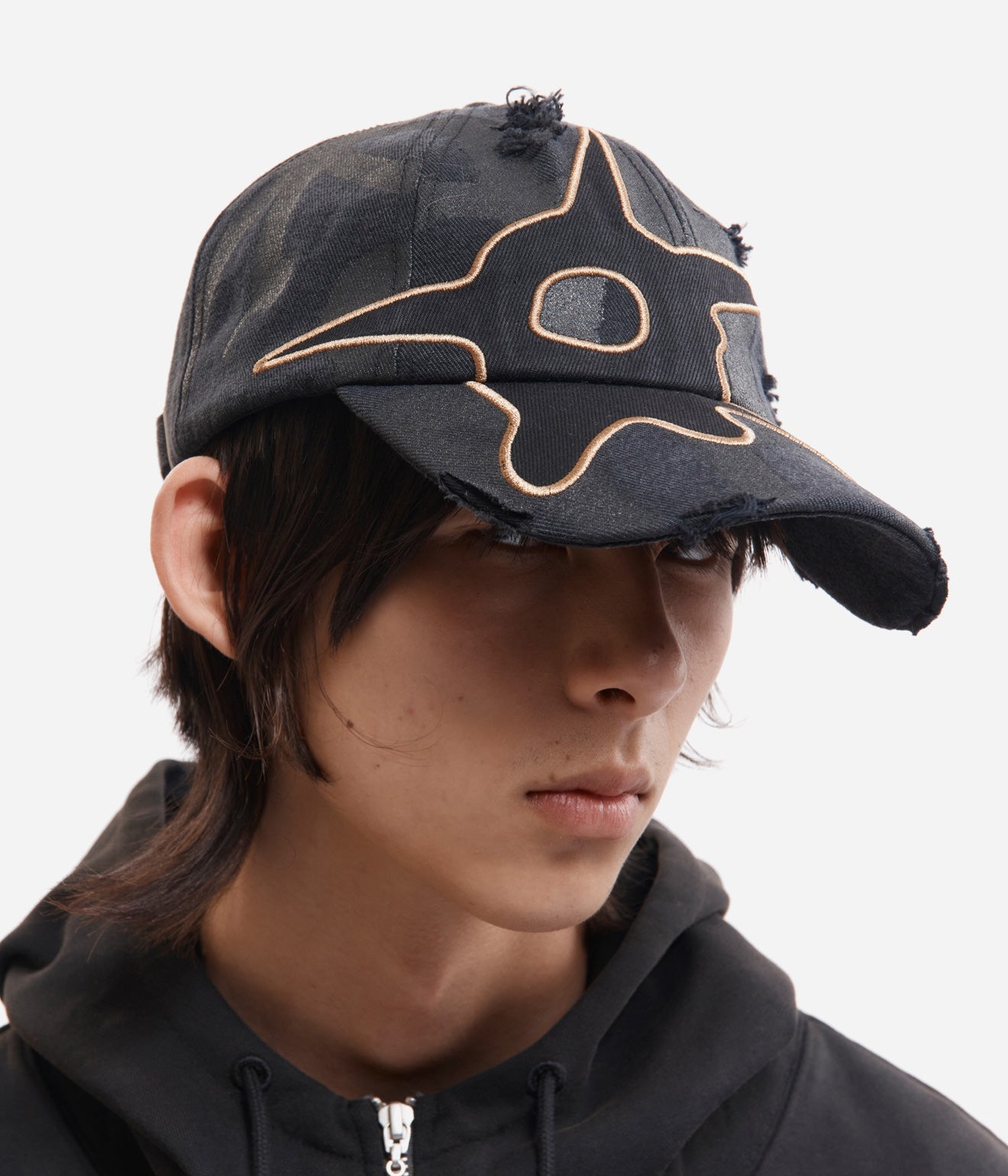 P.A.M. "DISTRESSED URCHIN TAG BASEBALL CAP" BLACK WASH - WEAREALLANIMALS