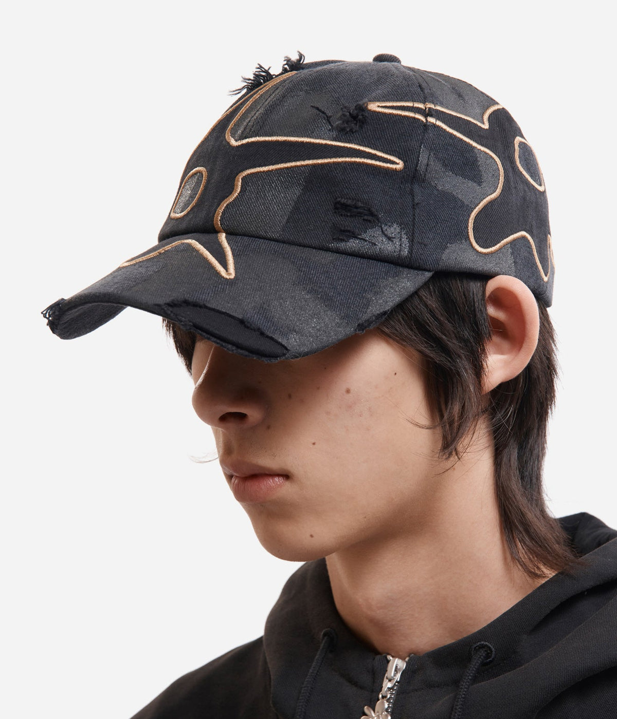 P.A.M. "DISTRESSED URCHIN TAG BASEBALL CAP" BLACK WASH - WEAREALLANIMALS