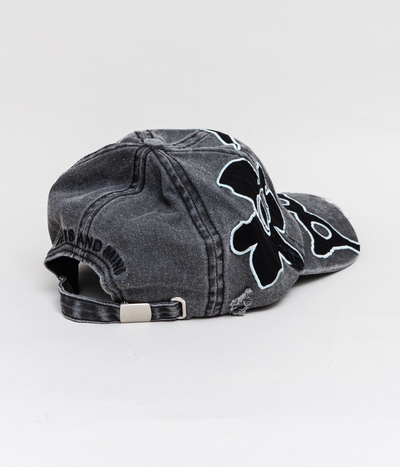 P.A.M. "LOCKE DENIM APPLIQUE BASEBALL CAP" FADED BLACK - WEAREALLANIMALS