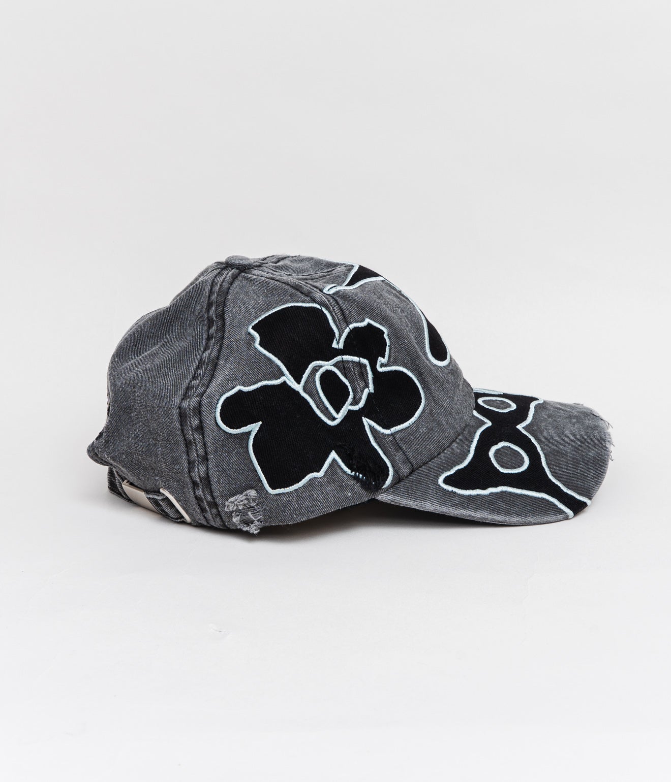 P.A.M. "LOCKE DENIM APPLIQUE BASEBALL CAP" FADED BLACK - WEAREALLANIMALS