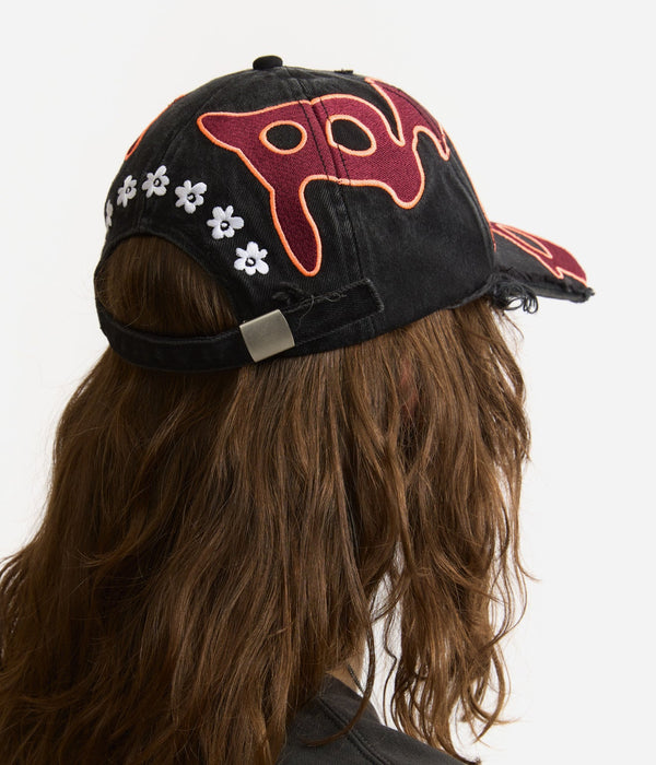 P.A.M. "SEVEN EIGHTHS BASEBALL CAP" BLACK WASH/DEEP RED - WEAREALLANIMALS
