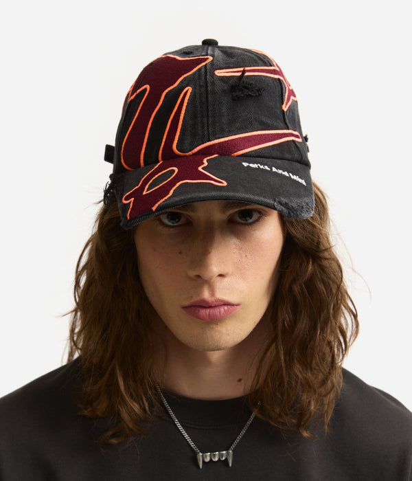 P.A.M. "SEVEN EIGHTHS BASEBALL CAP" BLACK WASH/DEEP RED - WEAREALLANIMALS