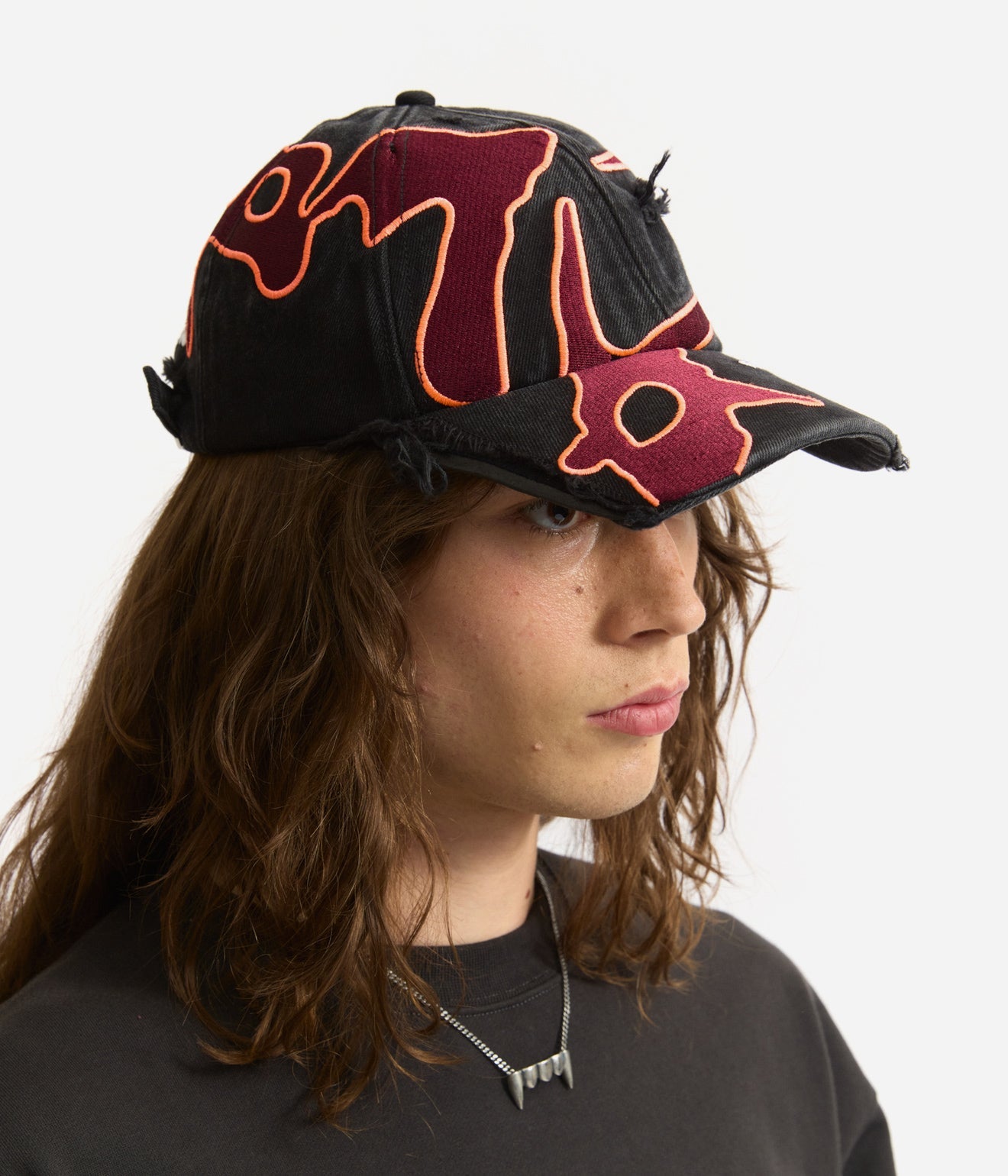 P.A.M. "SEVEN EIGHTHS BASEBALL CAP" BLACK WASH/DEEP RED - WEAREALLANIMALS