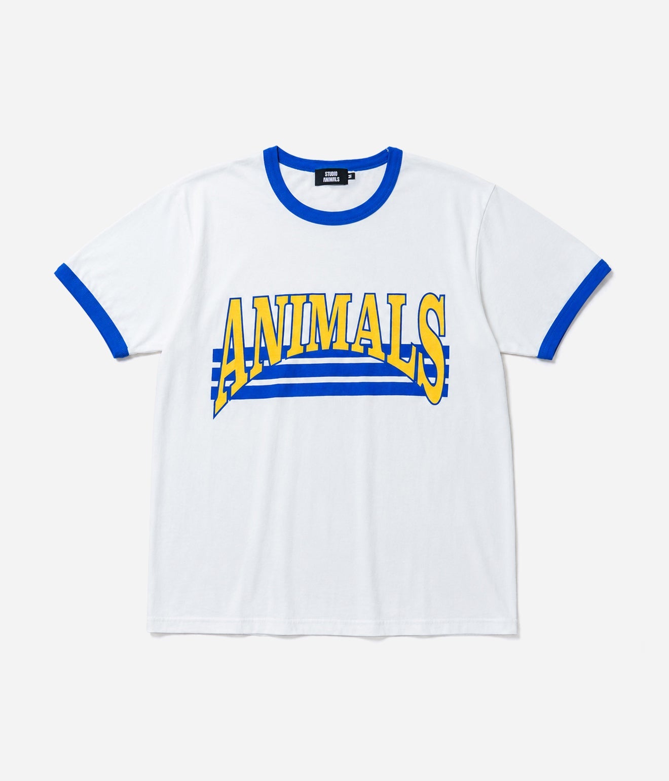 STUDIO ANIMALS “Curved Arch Logo” S/S T-Shirt White / Blue - WEAREALLANIMALS
