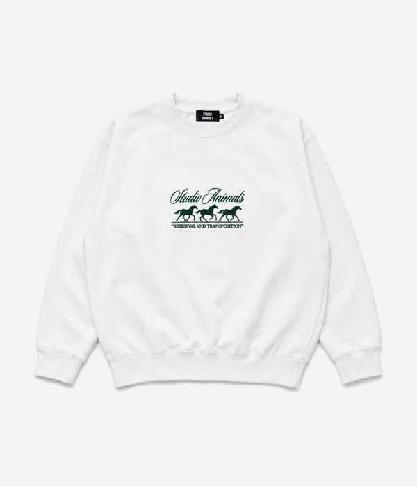 STUDIO ANIMALS "Running horse" Embroidered sweatshirt WHITE - WEAREALLANIMALS