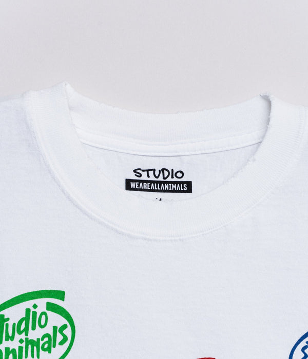 STUDIO WEAREALLANIMALS "Multiple Round Logo S/S T - SHIRT" WHITE - WEAREALLANIMALS