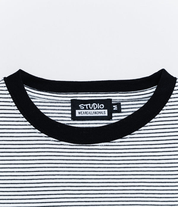 STUDIO WEAREALLANIMALS "Oval Logo STRIPE T - SHIRT " WHITE/BLACK - WEAREALLANIMALS