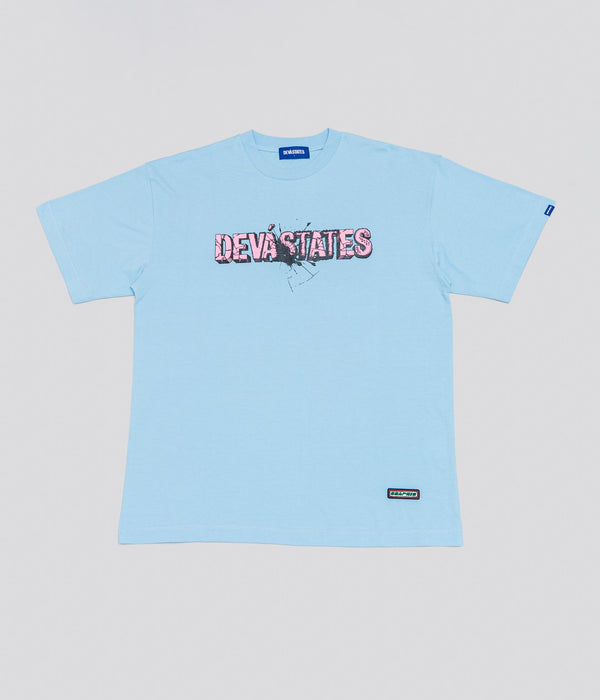 DEVÁ STATES "CRACKED LOGO T-Shirt" Washed Blue - WEAREALLANIMALS