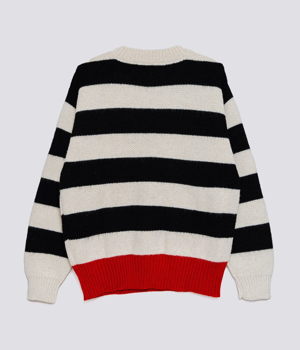 LA PAZ ALPACA WOOLENS FOR WEAREALLANIMALS "STRIPE JACQURD SWEATER"BLACK/WHITE/RED - WEAREALLANIMALS