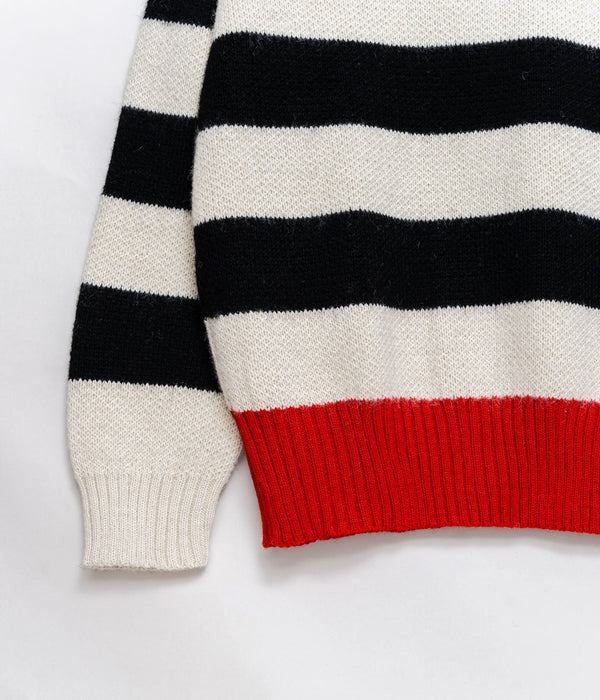 LA PAZ ALPACA WOOLENS FOR WEAREALLANIMALS "STRIPE JACQURD SWEATER"BLACK/WHITE/RED - WEAREALLANIMALS