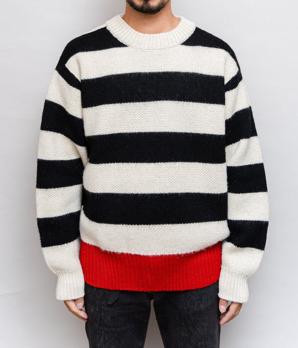 LA PAZ ALPACA WOOLENS FOR WEAREALLANIMALS "STRIPE JACQURD SWEATER"BLACK/WHITE/RED - WEAREALLANIMALS