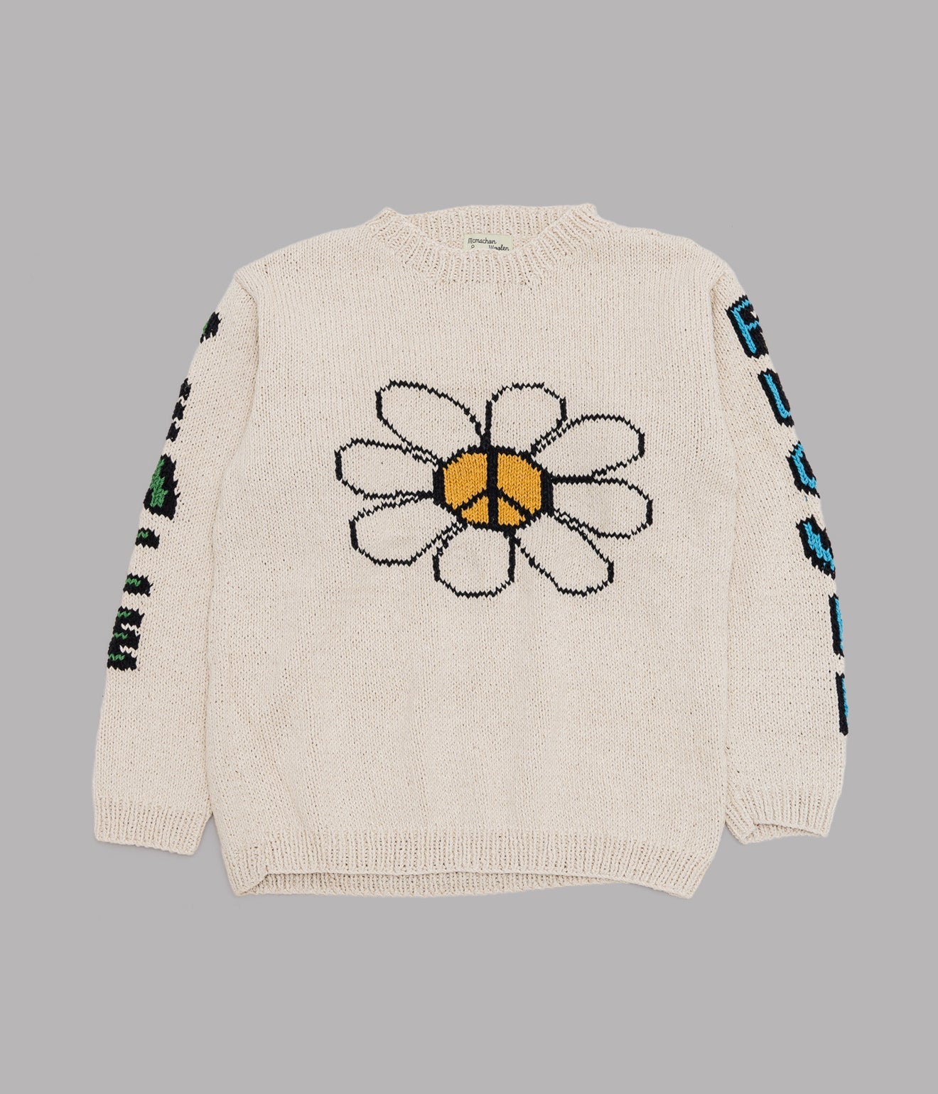 MacMahon Knitting Mills "L/S Crew Neck Knit-Peace&Flower" Natural - WEAREALLANIMALS