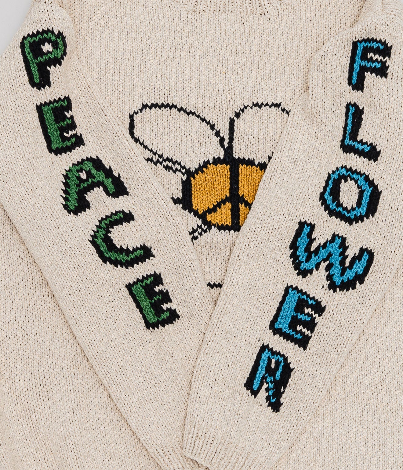 MacMahon Knitting Mills "L/S Crew Neck Knit-Peace&Flower" Natural - WEAREALLANIMALS