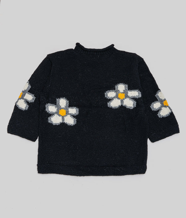 MacMahon Knitting Mills "Roll Neck Knit-Sparse Flower" Black - WEAREALLANIMALS