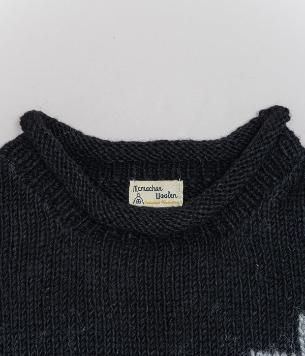 MacMahon Knitting Mills "Roll Neck Knit-Sparse Flower" Black - WEAREALLANIMALS