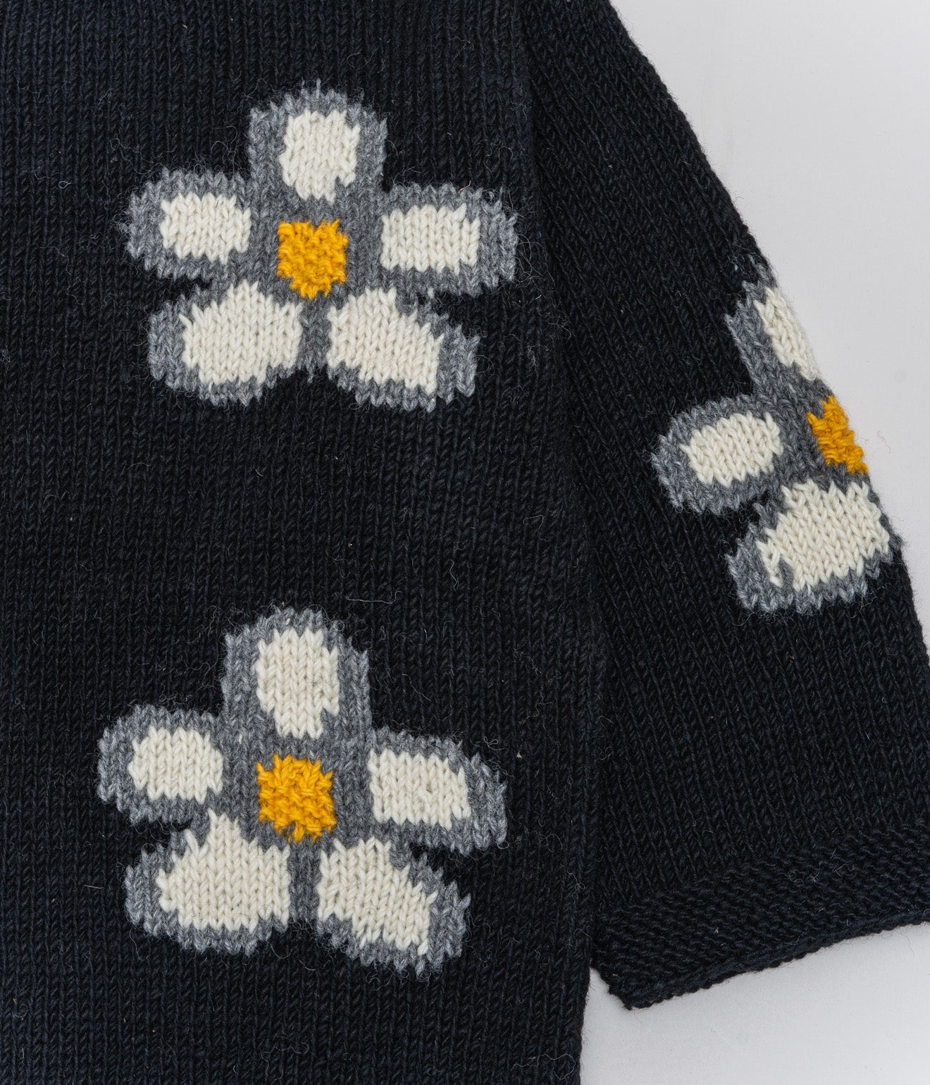 MacMahon Knitting Mills "Roll Neck Knit-Sparse Flower" Black - WEAREALLANIMALS
