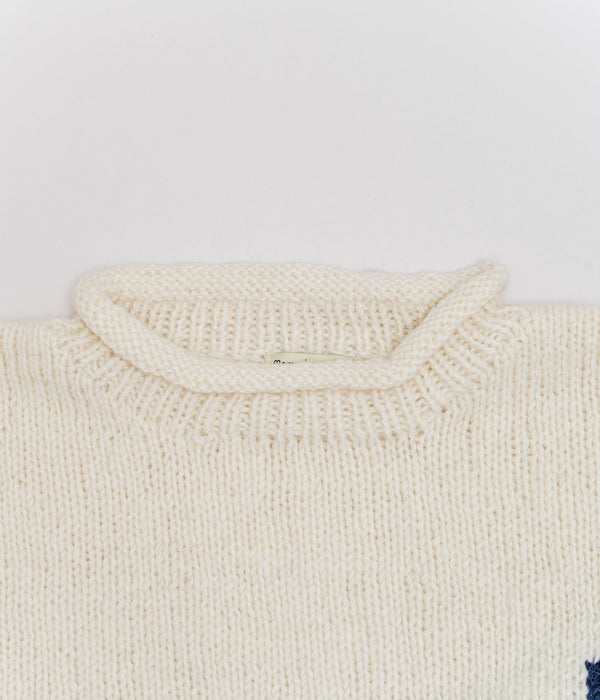 MacMahon Knitting Mills "Roll Neck Knit-Sparse Flower" White - WEAREALLANIMALS