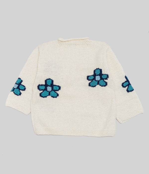 MacMahon Knitting Mills "Roll Neck Knit-Sparse Flower" White - WEAREALLANIMALS