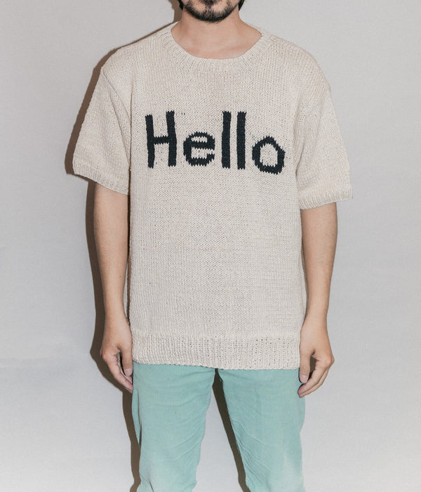 MacMahon Knitting Mills "S/S Crew Neck Knit-Hello" Natural - WEAREALLANIMALS