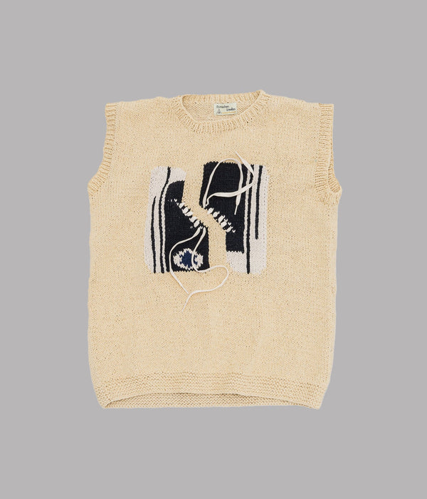 MacMahon Knitting Mills+niche. "Crew Neck Vest - Sneaker" Natural / Black - WEAREALLANIMALS