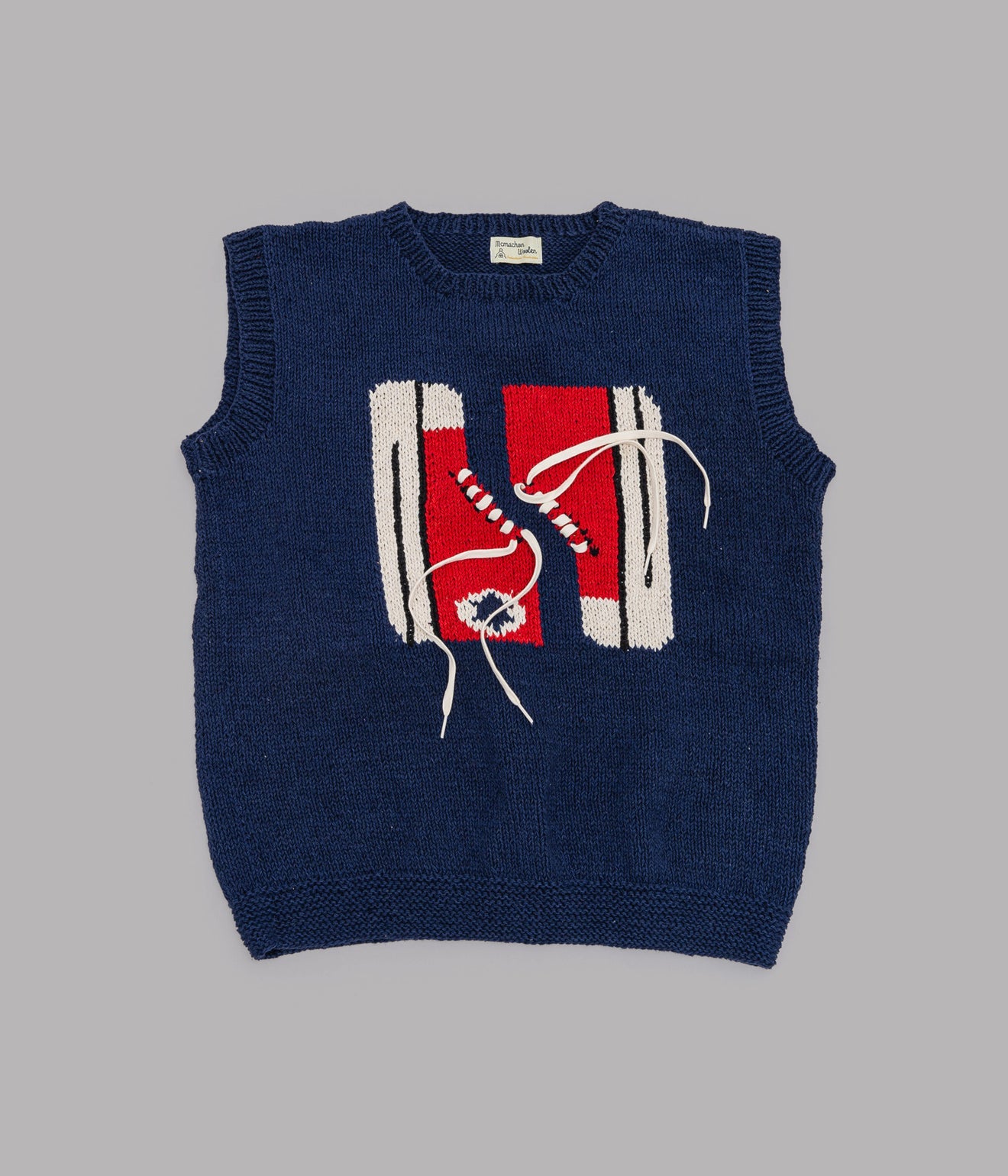 MacMahon Knitting Mills+niche. "Crew Neck Vest - Sneaker" Navy / Red - WEAREALLANIMALS