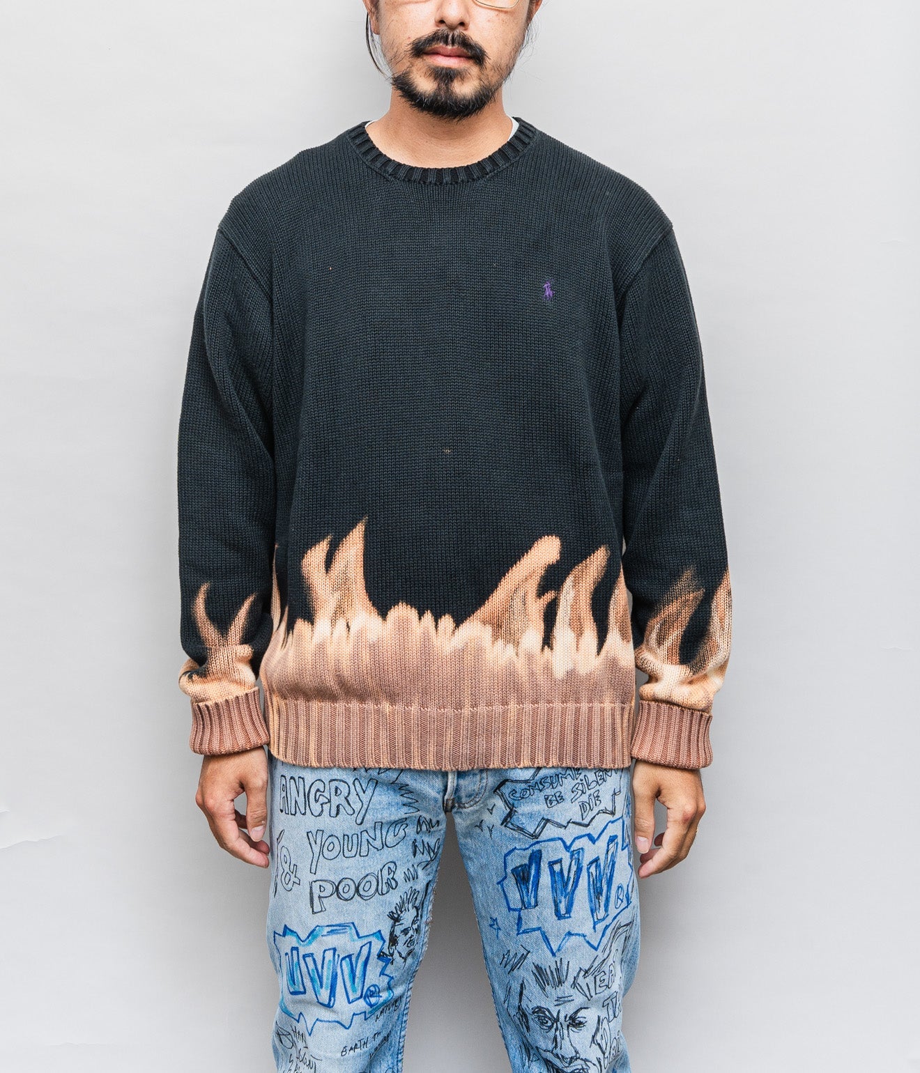r "Tie-dye cotton sweater fire pattern" Black 1 - WEAREALLANIMALS