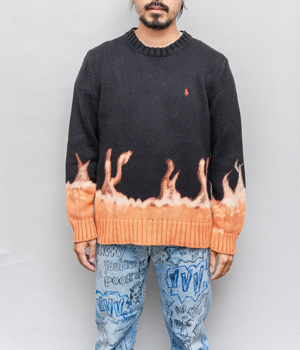 r "Tie-dye cotton sweater fire pattern" Black 3 - WEAREALLANIMALS