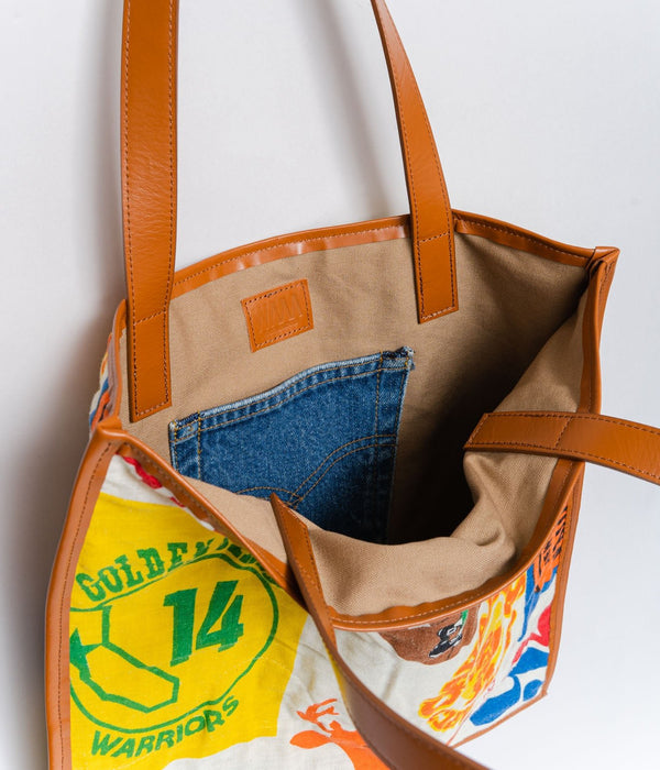 WEAREALLANIMALS UPCYCLE ”Piping Flat Tote -70’s NBA Fabric-" #3 - WEAREALLANIMALS