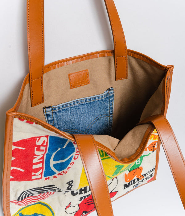 WEAREALLANIMALS UPCYCLE ”Piping Flat Tote -70’s NBA Fabric-" #6 - WEAREALLANIMALS