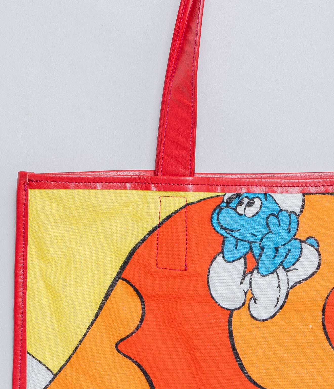 WEAREALLANIMALS UPCYCLE ”Piping Flat Tote -Vintage Smurf Fabric-" #1 - WEAREALLANIMALS