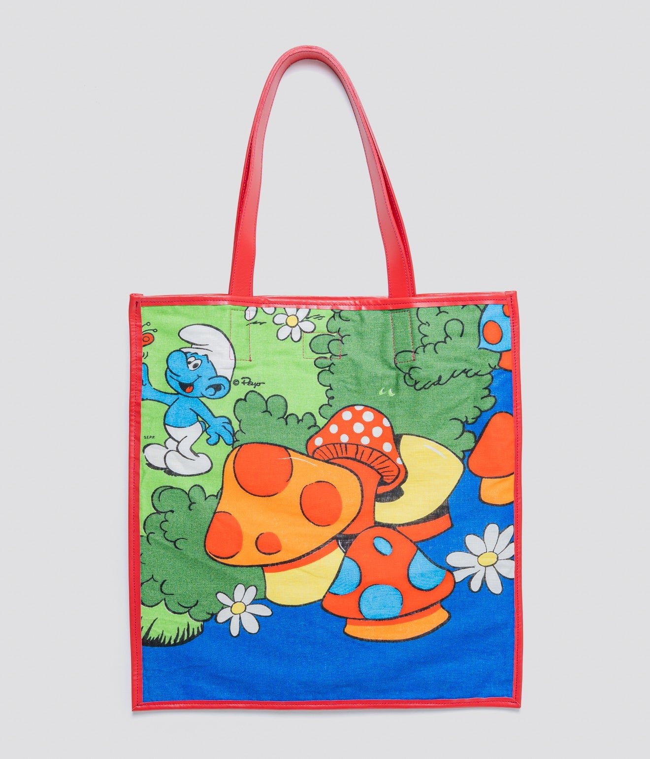 WEAREALLANIMALS UPCYCLE ”Piping Flat Tote -Vintage Smurf Fabric-" #10 - WEAREALLANIMALS