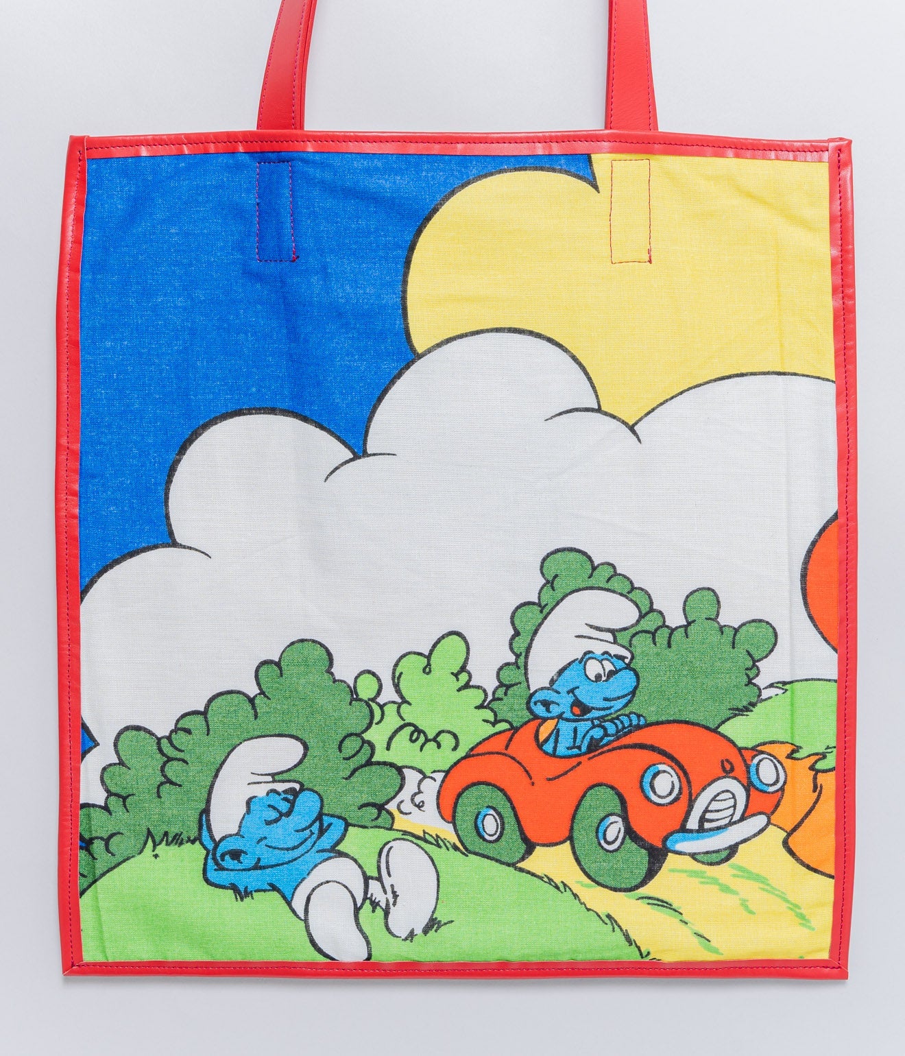 WEAREALLANIMALS UPCYCLE ”Piping Flat Tote -Vintage Smurf Fabric-" #11 - WEAREALLANIMALS