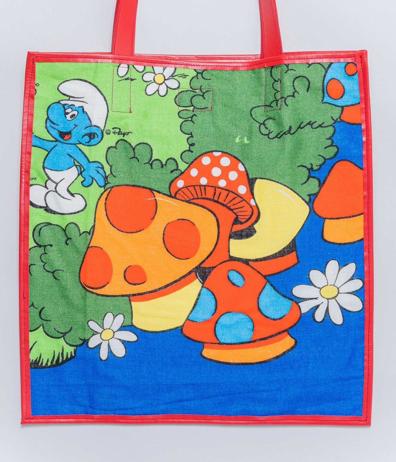 WEAREALLANIMALS UPCYCLE ”Piping Flat Tote -Vintage Smurf Fabric-" #2 - WEAREALLANIMALS